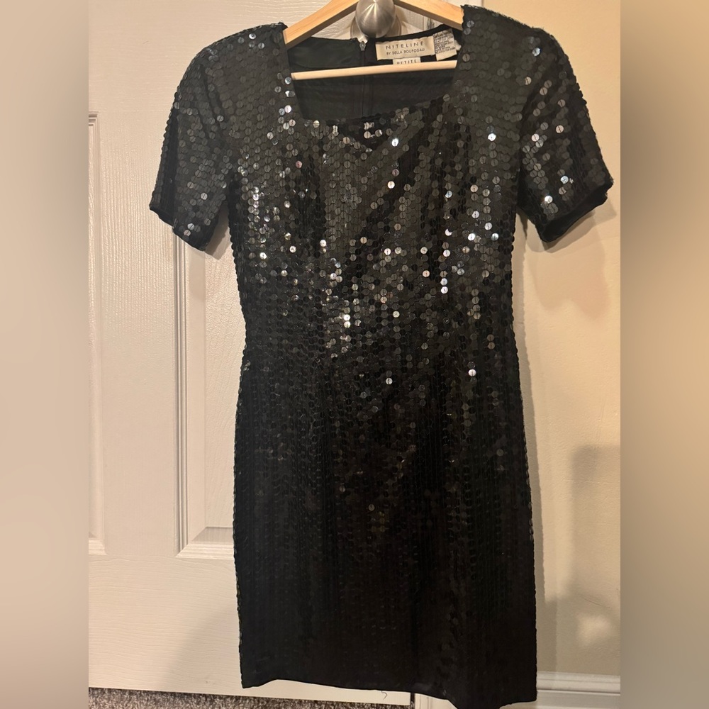 Niteline Black Sequin Mini Dress with shoulder pads
